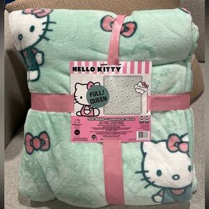 Hello Kitty Full/Queen Plush mint green PINK BOW Blanket BRAND NEW